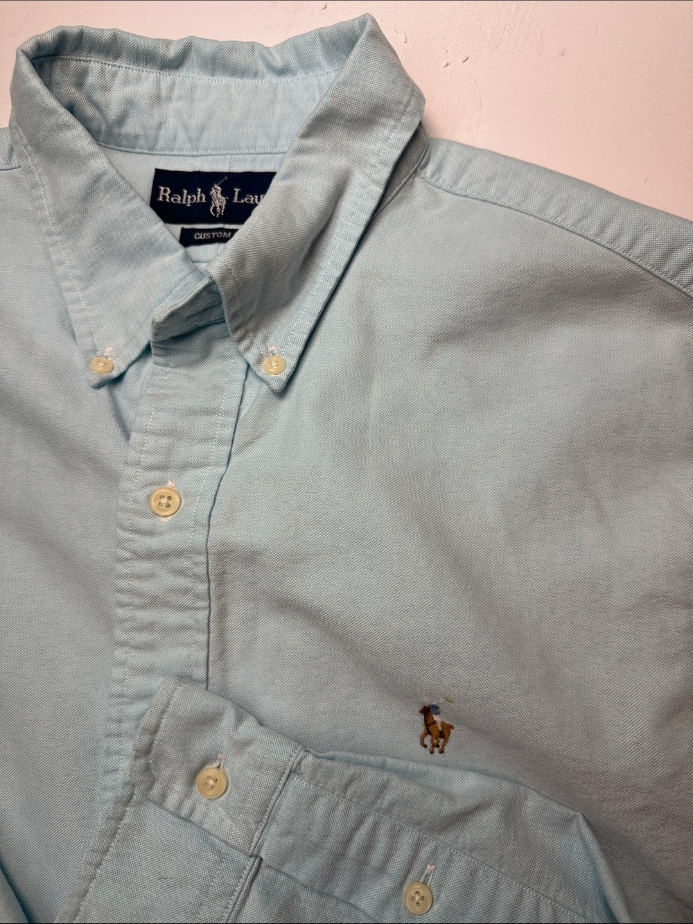 Ralph Lauren Custom Fit Button Up Shirt, Men's L Cotton Polo Pony